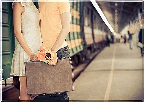 Unconditional love between couples at the train station