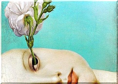 A flower grows out of someone's eye