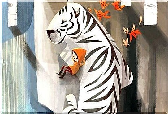 Children dream with a white tiger