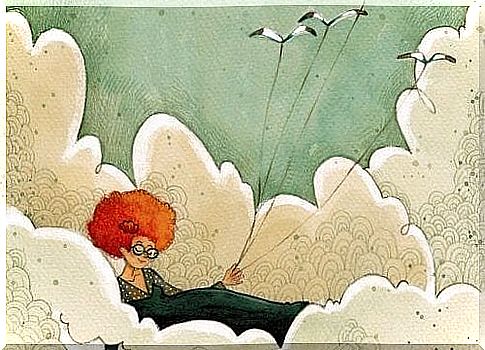 Woman in the clouds