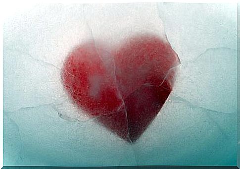 Heart frozen to ice.