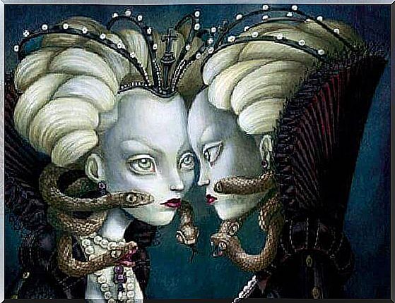 Two Medusa look at each other