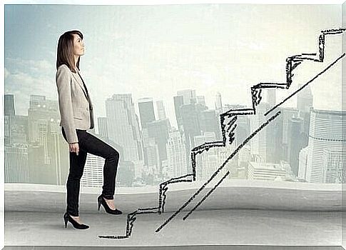 A businesswoman goes upstairs for high performance