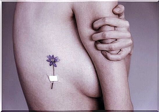 Tattoo of flower covered with plaster