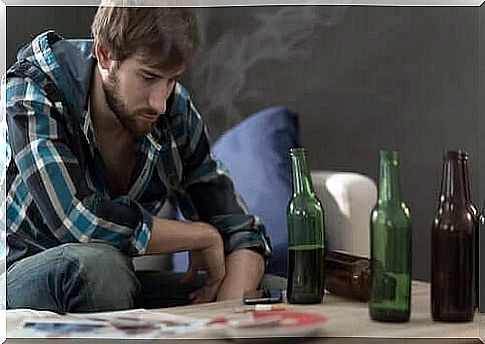 Young man with bottles.