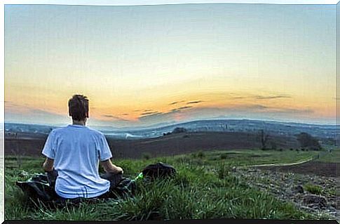 Boy meditating Vipassana meditation.