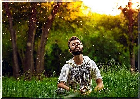 man meditates